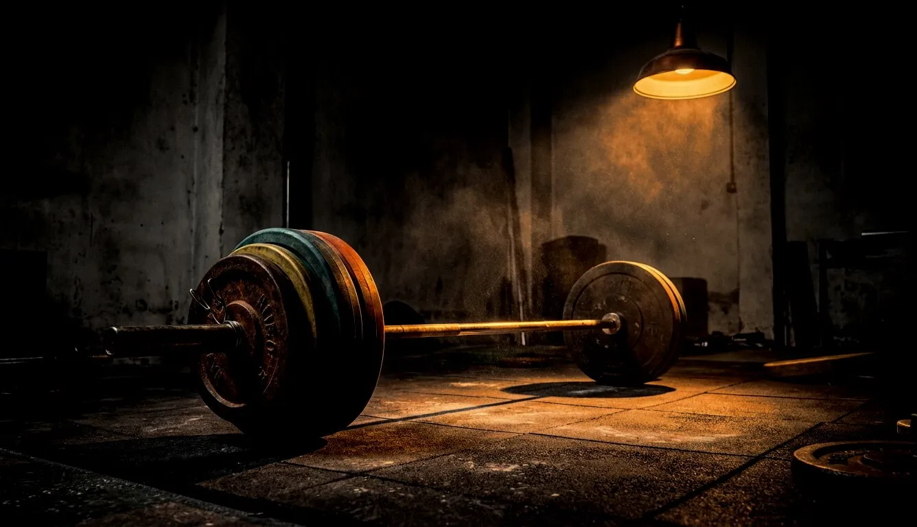 Barbell with mismatched plates abandoned on a gym floor — guesswork does not build strength